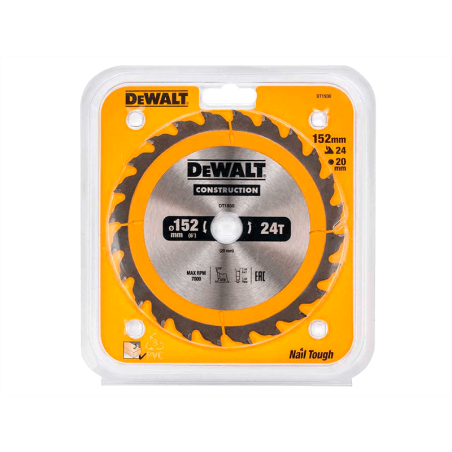 Hoja para sierra circular portátil para construcción DeWalt (152mm x 20mm x 24D)