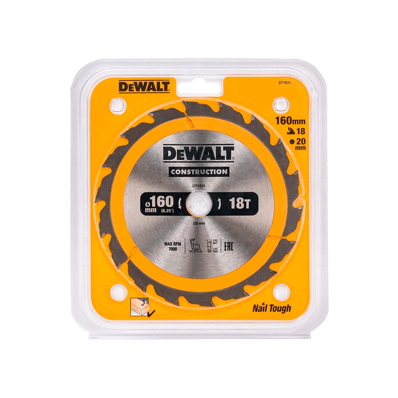 Hoja para sierra circular portátil para construcción DeWalt (160mm x 20mm x 18D)