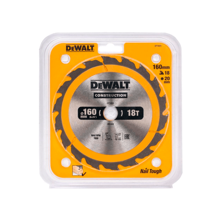 Hoja para sierra circular portátil para construcción DeWalt (160mm x 20mm x 18D)