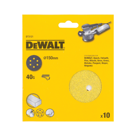 10 Discos De Lixa Com Velcro 150mm DeWalt G40