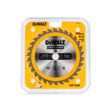 Hoja para sierra circular portátil para construcción DeWalt (160mm x 20mm x 30D)