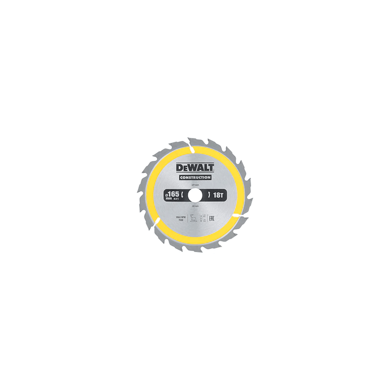 Hoja para sierra circular portátil para construcción DeWalt (165mm x 20mm x 18D)