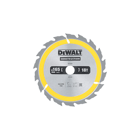 Hoja para sierra circular portátil para construcción DeWalt (165mm x 20mm x 18D)