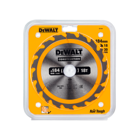 Hoja para sierra circular portátil para construcción DeWalt (184mm x 30mm x 18D)