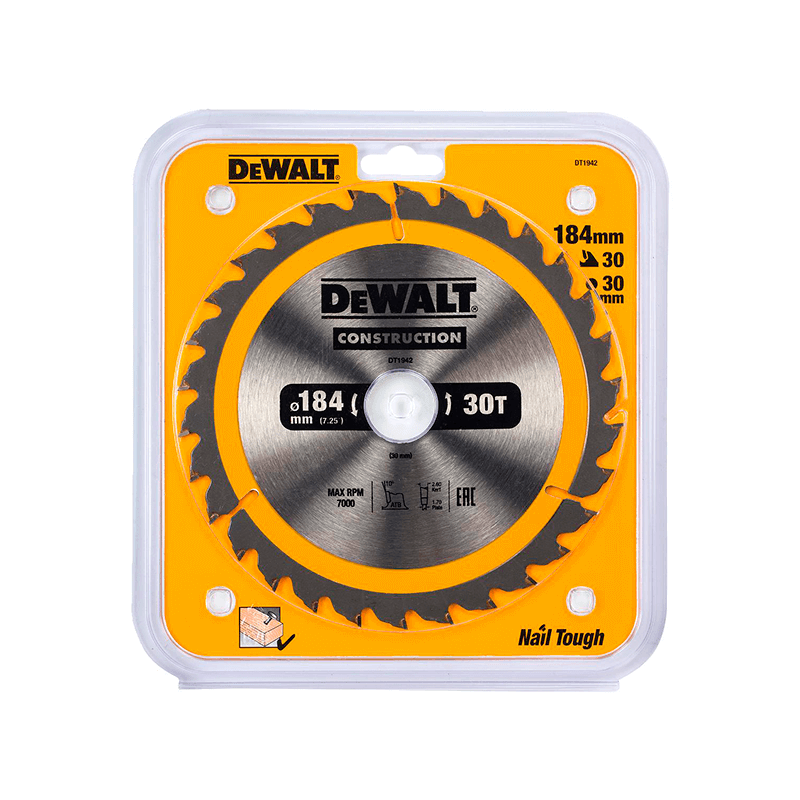 Lâmina para serra circular portátil para construção DeWalt (184mm x 30mm x 30D)