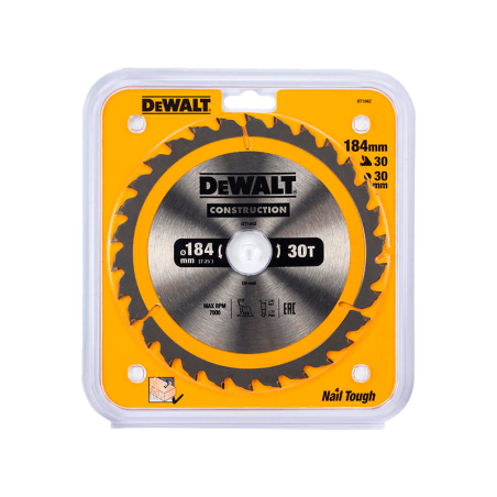 Hoja para sierra circular portátil para construcción DeWalt (184mm x 30mm x 30D)