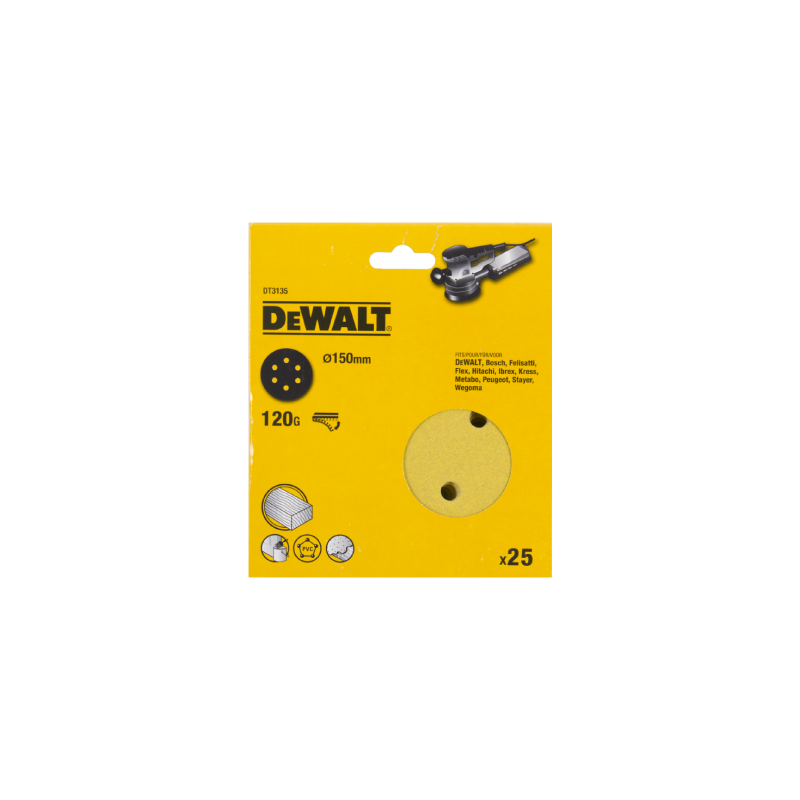 25 Discos De Lixa Com Velcro 150mm DeWalt G120 25 Discos De Lixa Com Velcro 150mm DeWalt G120