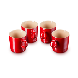 Set of 4 Mugs Stoneware 350ml Metallic Red
