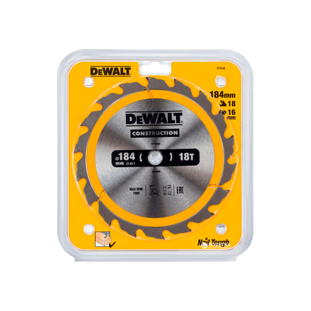 Hoja para sierra circular portátil para construcción DeWalt (184mm x 16mm x 18D)