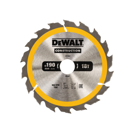 Hoja para sierra circular portátil para construcción DeWalt (190mm x 30mm x 18D)