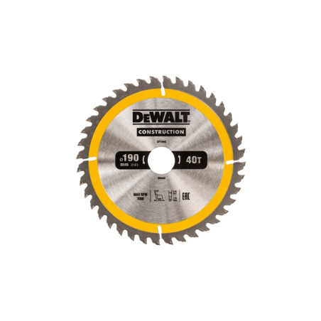 Hoja para sierra circular portátil para construcción DeWalt (190mm x 30mm x 40D)