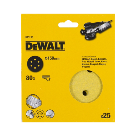 25 DeWalt Velcro Sanding Discs 150mm G80