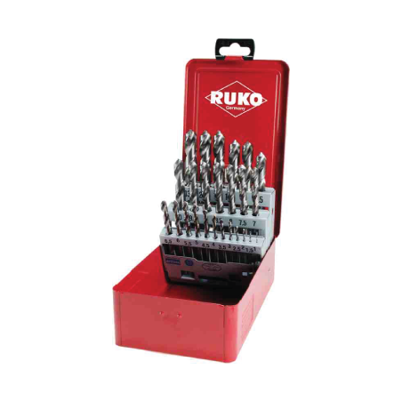 Juegos De 25 Brocas Espirales DIN 338 Tipo N, HSS-G Brillante RUKO