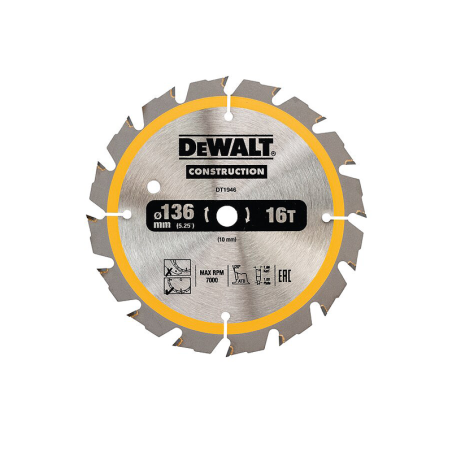 Hoja para sierra circular portátil para construcción DeWalt (136mm x 10mm x 16D)