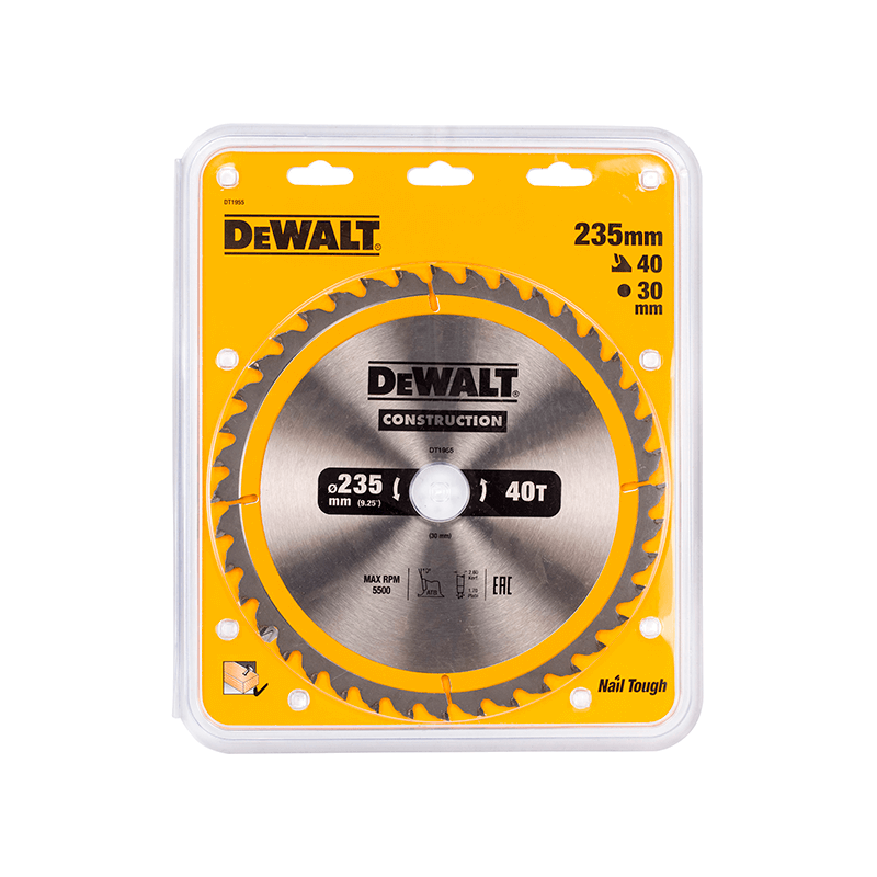 Hoja para sierra circular portátil para construcción DeWalt (235mm x 30mm x 40D)