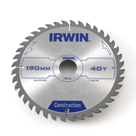 Folha Circular Manual de Construção para Serras IRWIN Ø190 mmx40T