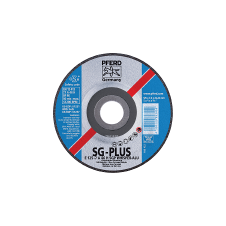 Discos Desbaste Línea SG-Plus Gran Exigencia Aluminio/Metales No Férricos PFERD E 115-7 A 46 H SGP-Whisper-Alu/22,23
