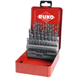 Juegos De 50 Brocas Espirales DIN 338 Tipo N, HSS-G Brillante RUKO