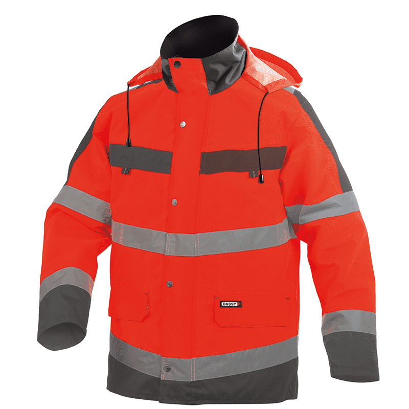 DASSY Atlantis High Visibility Waterproof Parka XL +/- 200 g/m² Fluo Red/Grey