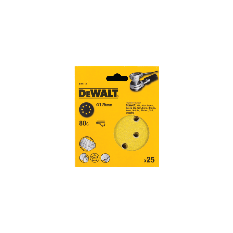25 Discos De Lixa Com Velcro 125mm DeWalt G80