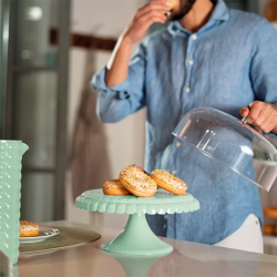 Small Cake Stand with Dome Mauve Green - Tiffany