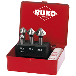 RUKO Taper And Deburring  Countersink Set DIN 335 Type C 90° HSS in steel case-6 pcs. (Ø 10,4 - 16,5 - 20,5 - 25,0 mm)