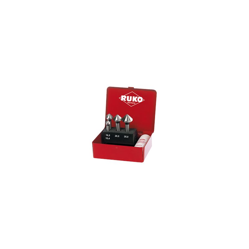 RUKO Taper And Deburring  Countersink Set DIN 335 Type C 90° HSS in steel case-6 pcs. (Ø 10,4 - 16,5 - 20,5 - 25,0 mm)