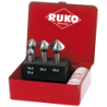 RUKO Taper And Deburring  Countersink Set DIN 335 Type C 90° HSS in steel case-6 pcs. (Ø 10,4 - 16,5 - 20,5 - 25,0 mm)