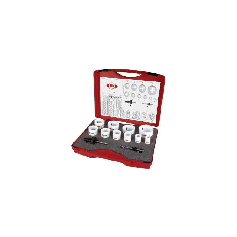 Juegos De Coronas Perforadoras Bimetas HSS en Caja De Plástico RUKO Juegos De Coronas Perforadoras Bimetas HSS en Caja De Plástico RUKO