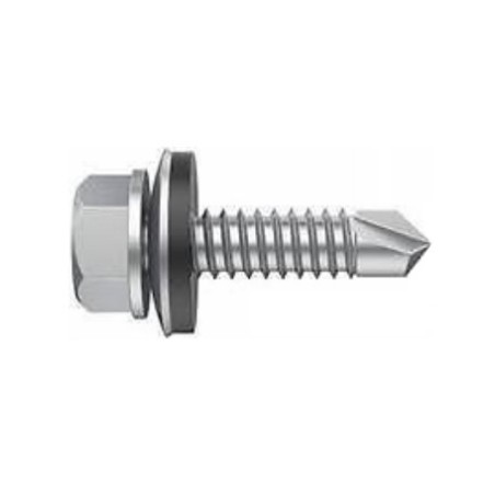 CHEMITOOL FASTENERS Self Drilling Screw Hexagonal With Flange w/Sealing Washer A18 DIN 7504K 4,8X19 White Zinc plated