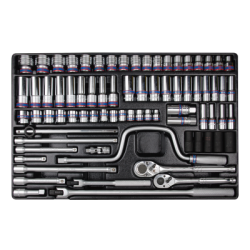 KING TONY 76 Pieces 3/8” and 1/2” DR. Socket and Accessory Set for Tool Trolley