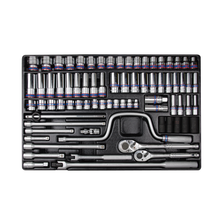 KING TONY 76 Pieces 3/8” and 1/2” DR. Socket and Accessory Set for Tool Trolley