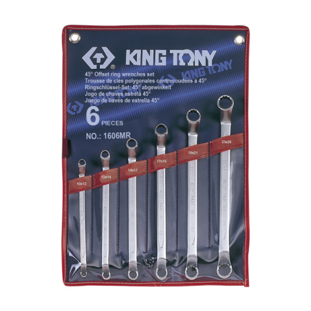 KING TONY 6 (un.) 45° Offset Ring Wrench Set 1606MR