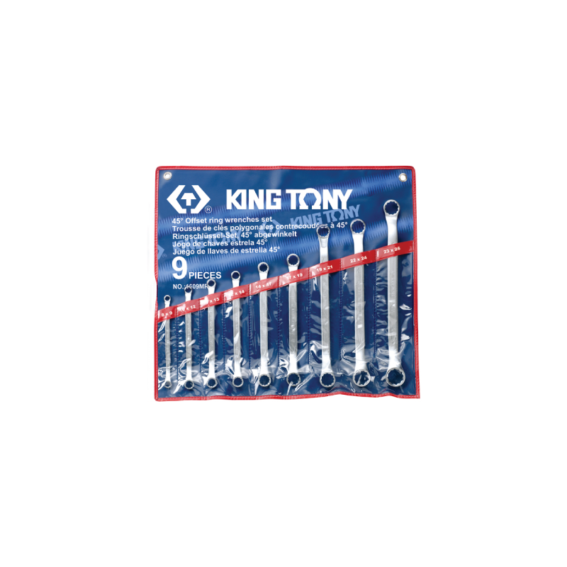 KING TONY 9 (un.) 45° Offset Ring Wrench Set 1609MR KING TONY 9 (un.) 45° Offset Ring Wrench Set 1609MR