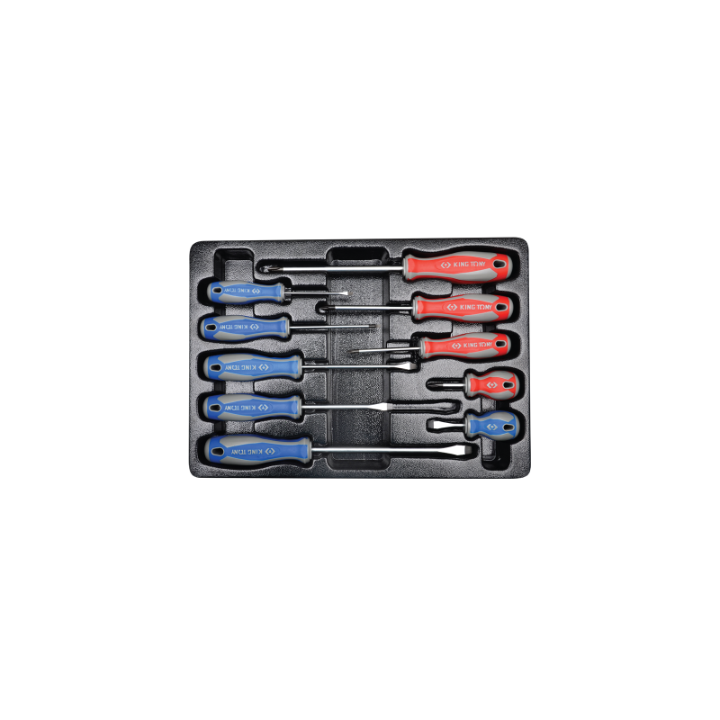 Termoformado de Destornilladores Ranurados y PHILLIPS® 10 Piezas KING TONY Termoformado de Destornilladores Ranurados y PHILLIPS® 10 Piezas KING TONY