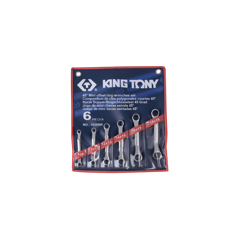 KING TONY 6 (un.) 45° Offset Ring Wrench Set 1626MR