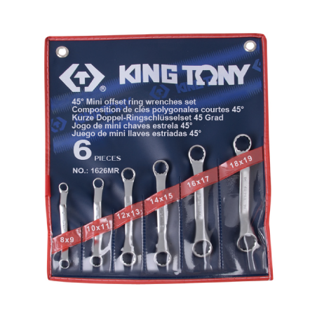 KING TONY 6 (un.) 45° Offset Ring Wrench Set 1626MR