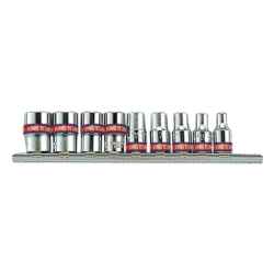 KING TONY 1/4' 6 Points Socket Set on Rail Inch Size- 9 (un.)