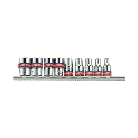 KING TONY 1/4' 6 Points Socket Set on Rail Inch Size- 9 (un.)