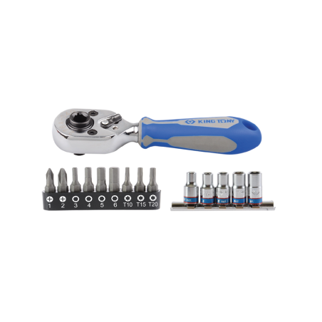 KING TONY 15 Pieces 1/4' Socket Set and Accessories