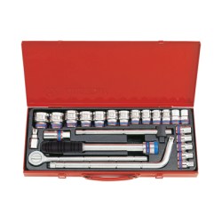 KING TONY 1/2' Socket Set Metric Size with Accessories - Bi Hexagon - 24 Pieces