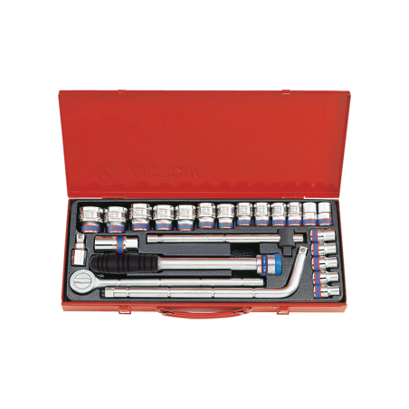 KING TONY 1/2' Socket Set Metric Size with Accessories - Bi Hexagon - 24 Pieces
