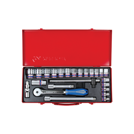 KING TONY 1/2' Socket Set Metric Size with Accessories - Internal Hexagon - Ratchet 32 24 Pieces
