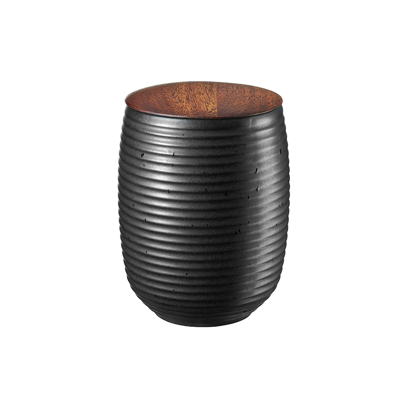 Tea Jar Black With Wooden Lid 300ml - Japandi
